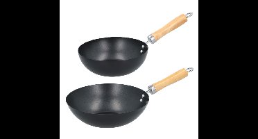 Wokpannen voordeel set met houten handvat - Dia 25 en 20 cm