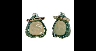 Wurm kikker beeld - 12 cm - tuin beeld - groen - keramiek - kikker/pad