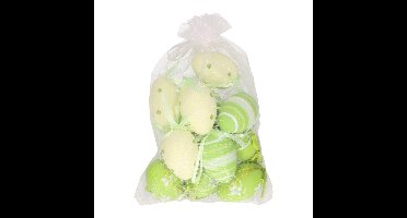 Wurm Paaseieren - 12x stuks - groen - 6 cm - in organza zakje - paasversiering