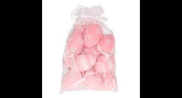 Wurm Paaseieren - 12x stuks - roze - 6 cm - in organza zakje - paasversiering