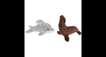 Zeedieren serie zachte pluche knuffels 2x stuks - Dolfijn en Zeeleeuw van 15 cm
