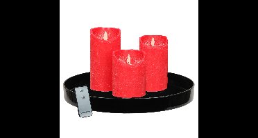 Zwart kunststof dienblad inclusief LED kaarsen rood