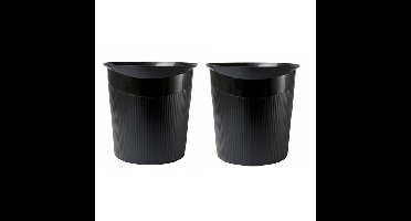Zwarte kantoor vuilnisbak/prullenbak - 2x - 13 liter - afvalbak - kunststof