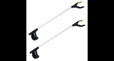 Zwerfvuilgrijper/afvalgrijper zwart/grijs - 2x - 76 cm - kunststof - Grijparm - Vuilnisgrijper
