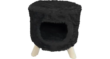 Poef rond+gat pluche zwart l42b50cm