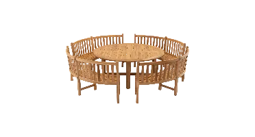 Tafel teak ø180 met 4x ronde parkbank