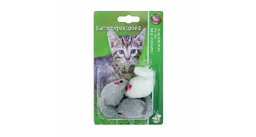 Boon Kattenspeelgoed Bontmuis Grijs/Wit 5cm 3st