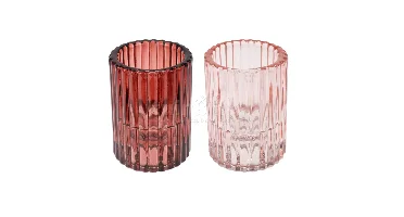 Kaarsenhouder 2-in-1 Glas Ribbel 8cm Assorti 1st