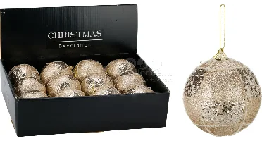 Kerstbal Geblokt Plastic Champagne Ø8cm