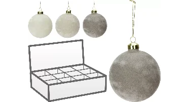 Kerstbal Glas Ø10cm Velvet Grijs Assorti 1st