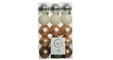 Kerstballen Mix Plastic Ø6cm Toffee Bruin / Zilver 30st