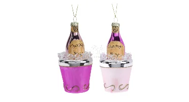 Kerstornament Champagnekoeler met Fles Roze Assorti 1st