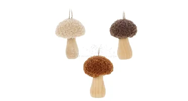 Kerstornament Paddenstoel Hout en Teddy Assorti 1st
