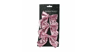 Kerststrik Pailletten Roze 3st