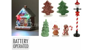Kersttafereel Snoephuis met LED Set 8-delig