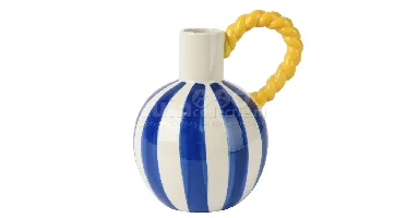 Vaas Stripe Keramiek Blauw Geel 22cm