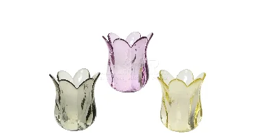 Waxinelichthouder Bloem Glas 9cm Assorti 1st