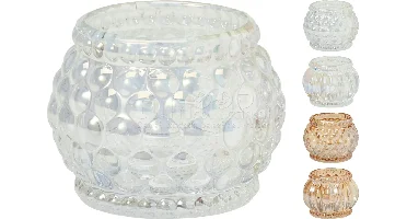 Waxinelichthouder Glas Reliëf 5cm Assorti 1st