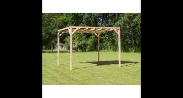 Vrijstaande pergola hout 2.9x3 meter met zand kleurig harmonicadoek