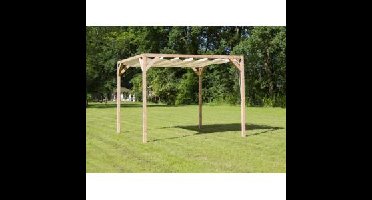 Vrijstaande pergola hout 3.7x5 meter met gebroken wit harmonicadoek