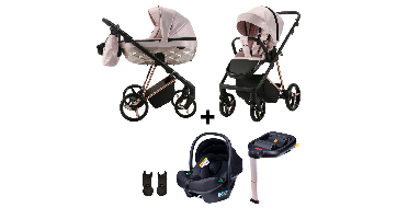 Kinderwagen Adamex Quantum Glossy Pink Star + Autostoel Novi Baby Jewel&Base&Adapterset
