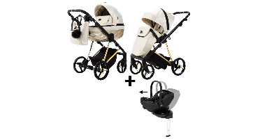 Kinderwagen Adamex Quantum Beige Gold Star + Autostoel Joy Pro Glide 360° + Base + Adapterset