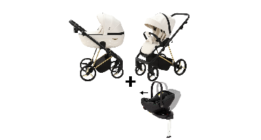 Kinderwagen Adamex Quantum Beige Star + Autostoel Joy Pro Glide 360° + Base + Adapterset