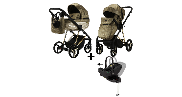 Kinderwagen Adamex Quantum Glossy Gold + Autostoel Joy Pro Glide 360° + Base + Adapterset