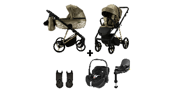 Kinderwagen Adamex Quantum Glossy Gold + Autostoel Maxi-Cosi Pebble Pro2 en Base Slide Tech