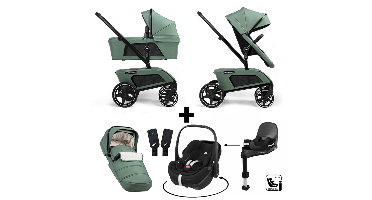 Kinderwagen The Jiffle Wagon 2+ Plus Pine + Autostoel Pebble 360 Pro2 en Slide Tech Base + Accessoires