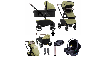 Kinderwagen The Jiffle Green + Autostoel Novi Baby Jewel&Base&Accessoires + GRATIS Bolderkarzitje&Voetenzak