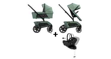 Set | Kinderwagen The Jiffle Wagon 2+ Plus Pine Incl. Autostoel Novi Baby Joy Pro 360&Base