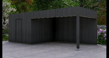 Van Kooten Trendy Poolhouse 300x300 cm + overkapping 400 cm vuren exterieur zwart gecoat- Plat dak- - Van Kooten