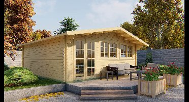 Tuindeco Helle blokhut 600x600 cm 44 mm vuren red class wood geïmpregneerd