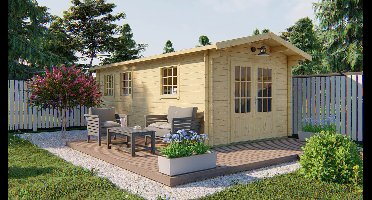 Tuindeco Rick Blokhut 300x600 cm 40 mm vuren blank- Zadeldak- Onbehandeld vurenhout- Tuindeco