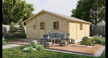 Tuindeco Malaga Blokhut 595x808 cm 44 mm vuren blank- Zadeldak- Onbehandeld vurenhout- Tuindeco