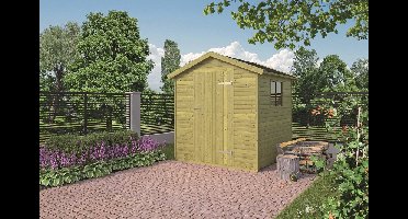 Tuindeco Berging Boudewijn 180x180 cm 16mm grenen groen geïmpregneerd- Zadeldak- Hout- Tuindeco