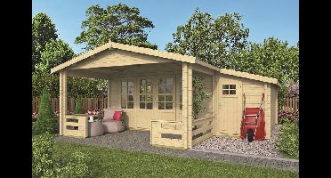 Tuindeco Manchester Blokhut 440x440 cm + overkapping 223 cm 58 mm vuren blank