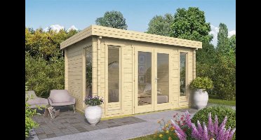 Tuindeco Victoria Blokhut 410x300 cm 58 mm vuren blank- Plat dak- Onbehandeld vurenhout- Tuindeco