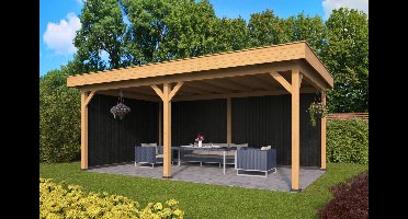 Tuindeco Oslo XL Overkapping type 2 678x430 cm Lariks/Douglashout blank en Zweeds rabat zwart- Plat dak- Onbehandeld lariks Douglas hout- Tuindeco