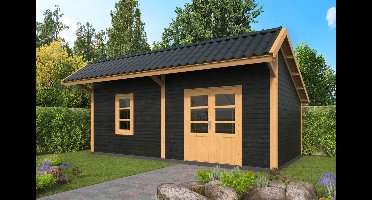 Tuindeco Bergen XL Kapschuur type 4 677x452 cm Lariks/Douglashout blank en Zweeds rabat zwart- Kapschuurdak- Onbehandeld lariks Douglas hout- Tuindeco