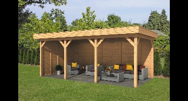 Tuindeco Oslo L Overkapping type 6 690x380 cm Lariks/Douglashout blank- Plat dak- Onbehandeld lariks Douglas hout- Tuindeco