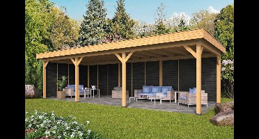 Tuindeco Oslo XL Overkapping type 6 990x430 cm Lariks/Douglashout Lariks/Douglashout blank en Zweeds rabat zwart- Plat dak- Onbehandeld lariks Douglas hout- Tuindeco