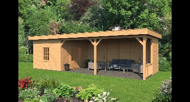 Tuindeco Oslo XL Overkapping type 8 990x430 cm Lariks/Douglashout blank- Plat dak- Onbehandeld lariks Douglas hout- Tuindeco