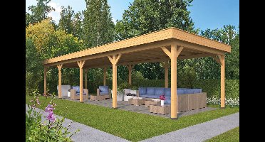 Tuindeco Oslo XL Overkapping type 9 1303x430 cm- Plat dak- Onbehandeld lariks Douglas hout- Tuindeco
