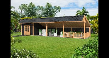 Tuindeco Bergen XL Kapschuur type 11 1302x452 cm Lariks/Douglashout blank en Zweeds rabat zwart- Kapschuurdak- Onbehandeld lariks Douglas hout- Tuindeco