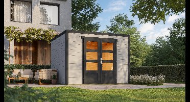 Outdoor Life Quby blokhut 300x300 cm 28 mm vuren lichtgrijs-donkergrijs exterieur gecoat- Plat dak- - Outdoor Life