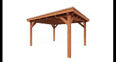 Trendhout Overkapping Siena 415x415 cm- Plat dak- Onbehandeld lariks Douglas hout- Trendhout
