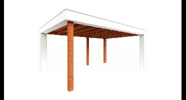 Trendhout Verona overkapping 510x400 cm Lariks/Douglas blank - Plat dak model rechts- Plat dak- Onbehandeld lariks Douglas hout- Trendhout