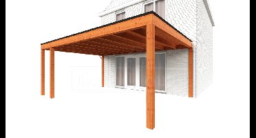 Trendhout Aanbouwveranda Modena 590x485 cm - model links- Plat dak- Hout- Trendhout